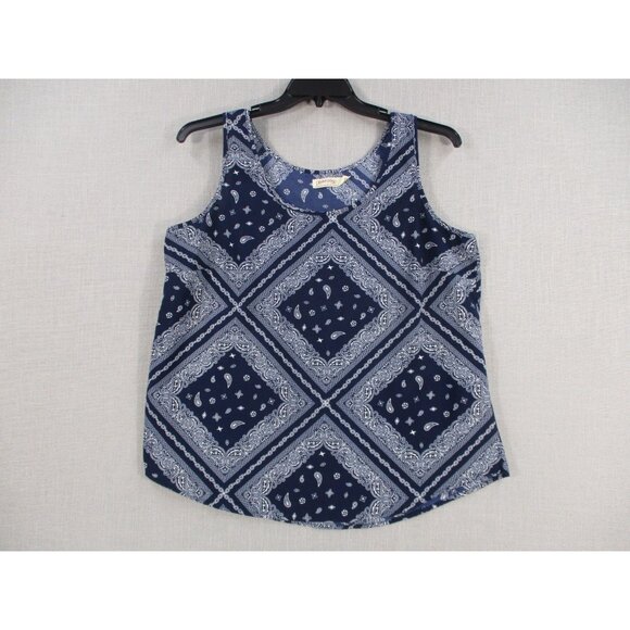 Navy Blue Bandana Print Sleeveless Tank Top By Faded Glory - Picture 1 of 7